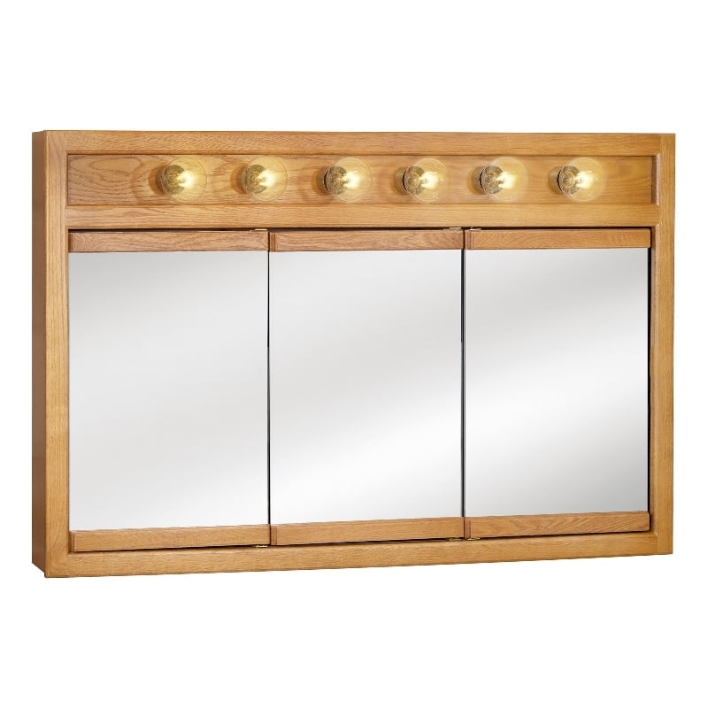 Pemberly Row 48-Inch Lighted Wood Medicine Cabinet in Nutmeg Oak