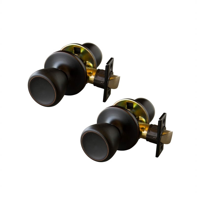 Pemberly Row 2-Pack Brass Passage Door Knob in Oil Rubbed Bronze