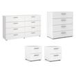 Pemberly Row Set of 4 Wood Double Dresser and Chest and 2 Nightstands in White