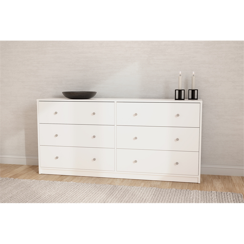 Pemberly Row Set of 3 Wood Double Dresser and Chest and Nightstand in White
