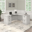 Pemberly Row L Shaped Computer Desk with Drawers in Linen White