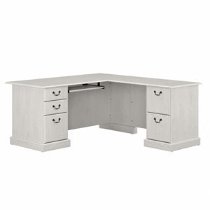 Pemberly Row L Shaped Computer Desk with Drawers in Linen White