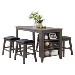 Pemberly Row 5-Piece 3-Shelf Wood Counter Height Dining Set in Gray/Black