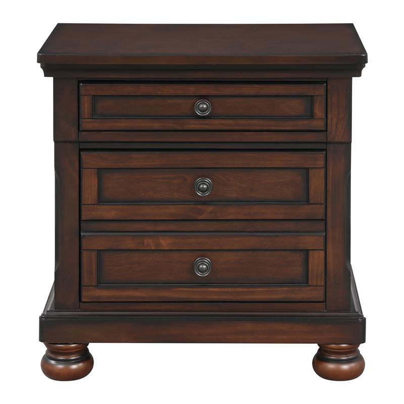 Pemberly Row 3-Drawers Traditional Wood Nightstands in Brown Cherry (Set of 2)
