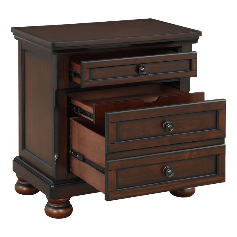 Pemberly Row 3-Drawers Traditional Wood Nightstands in Brown Cherry (Set of 2)