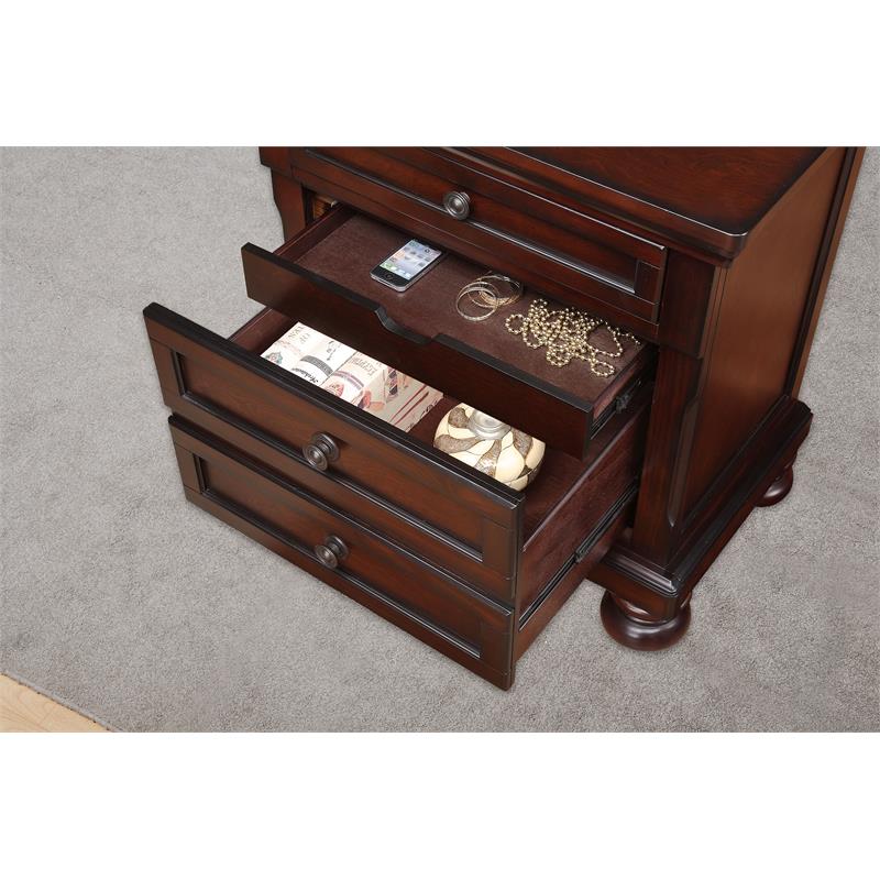 Pemberly Row 3-Drawers Traditional Wood Nightstands in Brown Cherry (Set of 2)