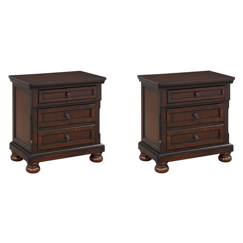Pemberly Row 3-Drawers Traditional Wood Nightstands in Brown Cherry (Set of 2)