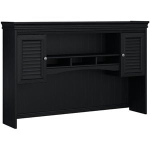 Pemberly Row 60&quotW Hutch for L-Shaped Desk in Antique Black - Engineered Wood