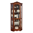 Pemberly Row Hardwood Corner Curio Cabinet in Brown Cherry Finish Furniture
