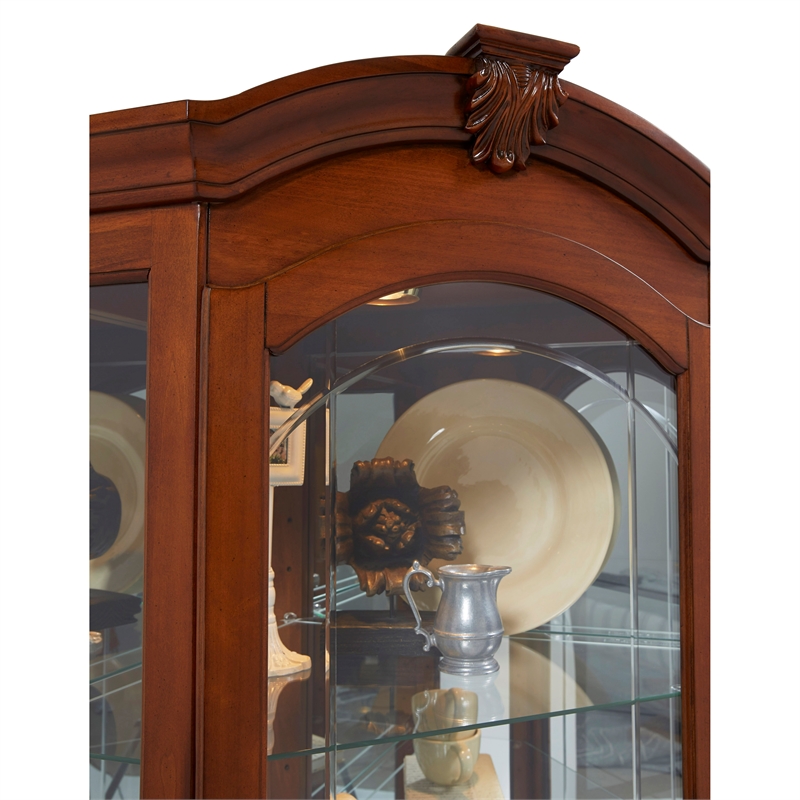 Pemberly Row Hardwood Corner Curio Cabinet in Brown Cherry Finish Furniture