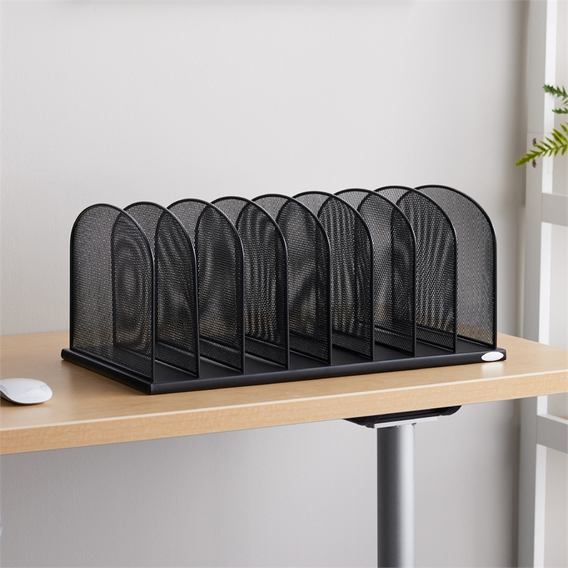 Pemberly Row Onyx Metal Mesh Desk Organizer with 8 Upright Sections in Black