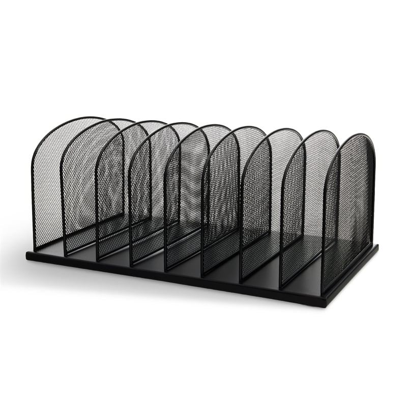Pemberly Row Onyx Metal Mesh Desk Organizer with 8 Upright Sections in Black