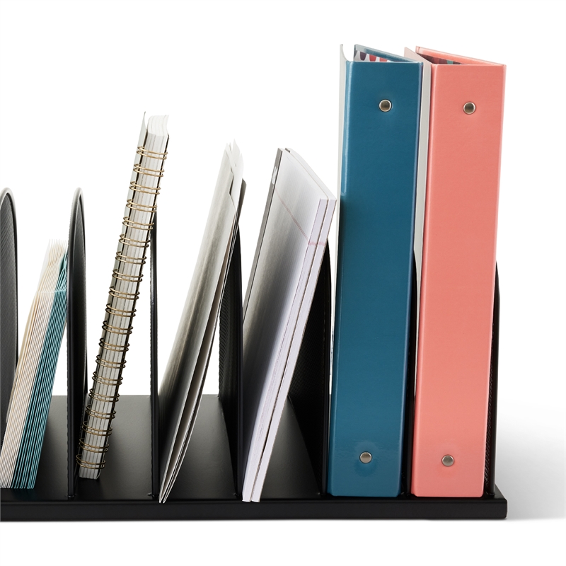 Pemberly Row Onyx Metal Mesh Desk Organizer with 8 Upright Sections in Black