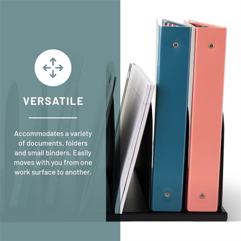 Pemberly Row Onyx Metal Mesh Desk Organizer with 8 Upright Sections in Black