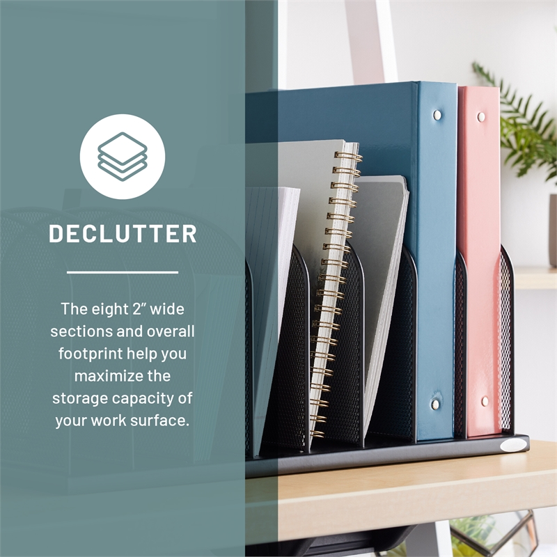 Pemberly Row Onyx Metal Mesh Desk Organizer with 8 Upright Sections in Black