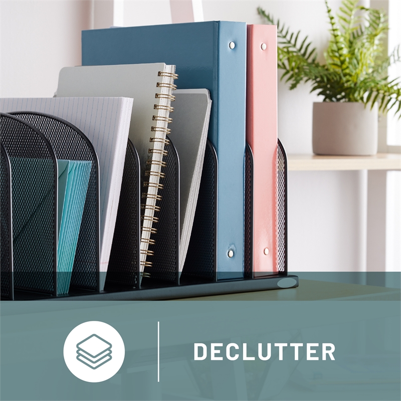 Pemberly Row Onyx Metal Mesh Desk Organizer with 8 Upright Sections in Black