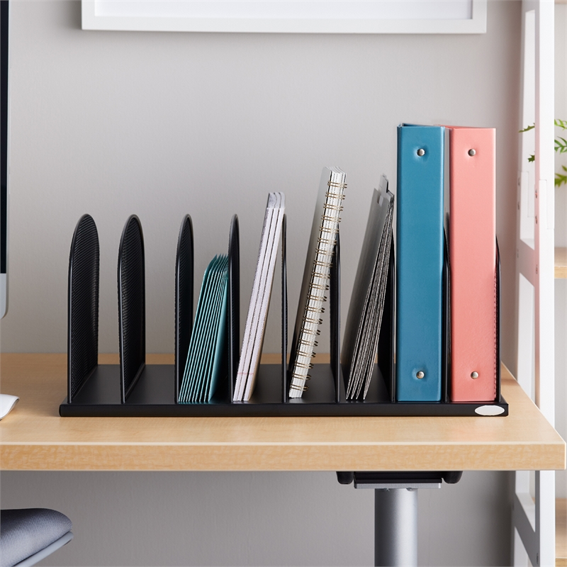 Pemberly Row Onyx Metal Mesh Desk Organizer with 8 Upright Sections in Black