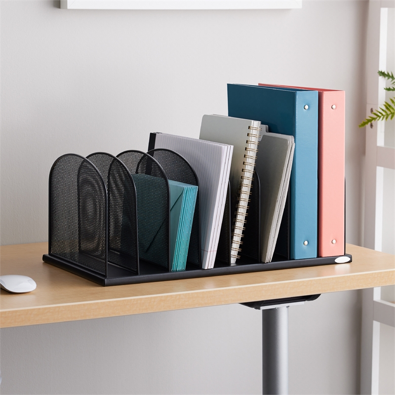 Pemberly Row Onyx Metal Mesh Desk Organizer with 8 Upright Sections in Black