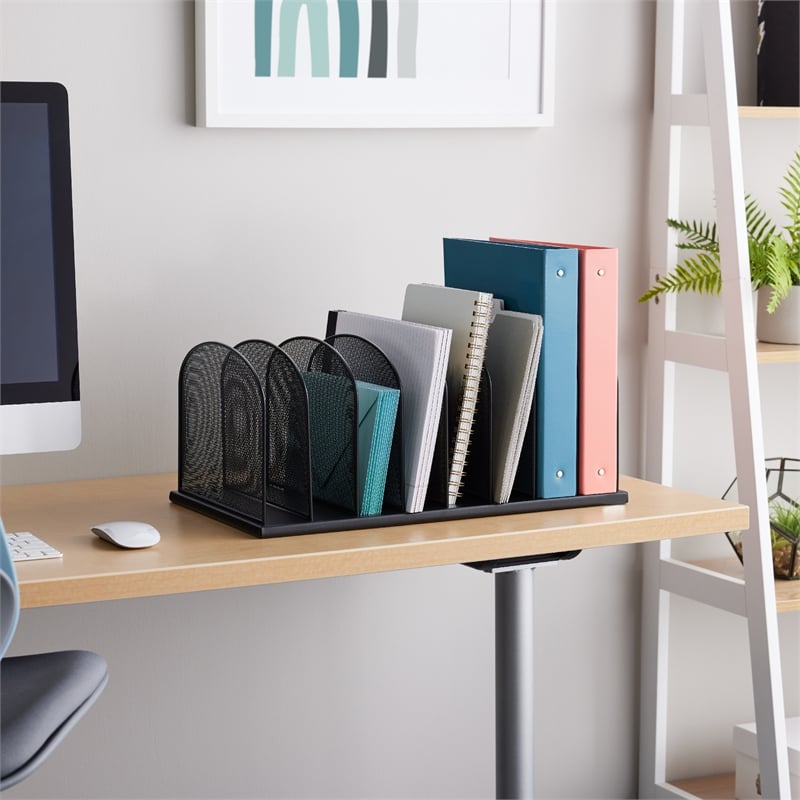 Pemberly Row Onyx Metal Mesh Desk Organizer with 8 Upright Sections in Black