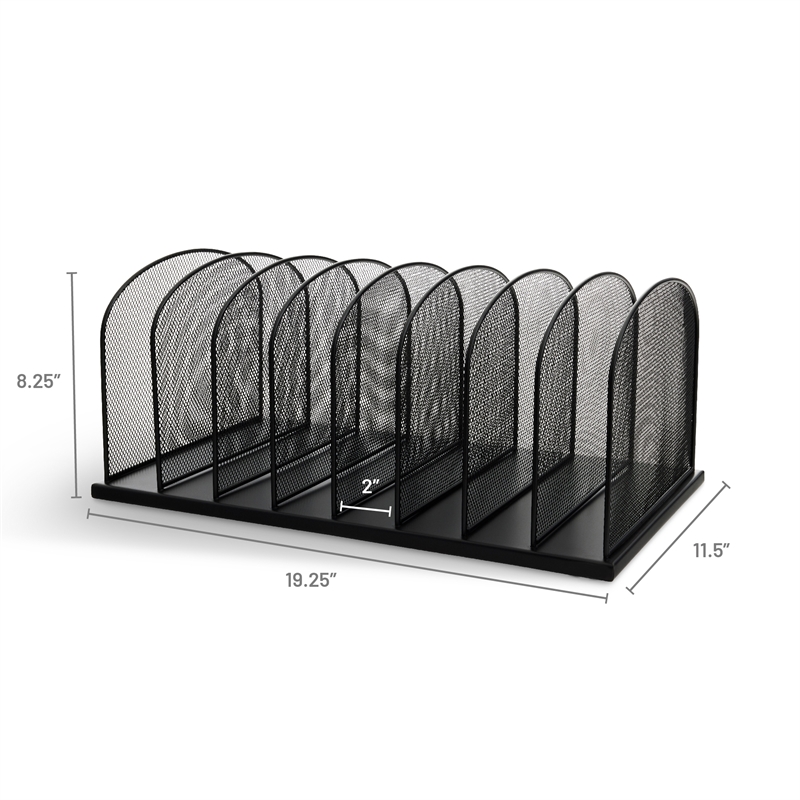 Pemberly Row Onyx Metal Mesh Desk Organizer with 8 Upright Sections in Black