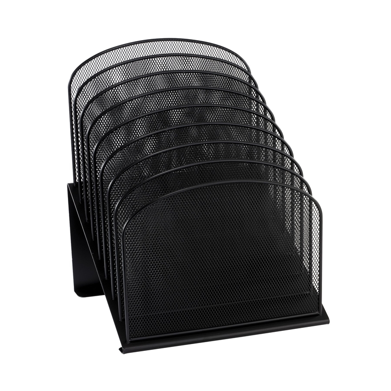 Pemberly Row Onyx Black Mesh Desk Organizer with 8 Slanted Sections