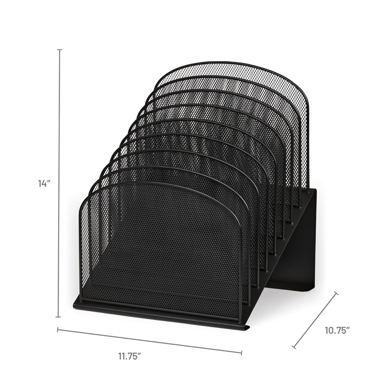 Pemberly Row Onyx Black Mesh Desk Organizer with 8 Slanted Sections