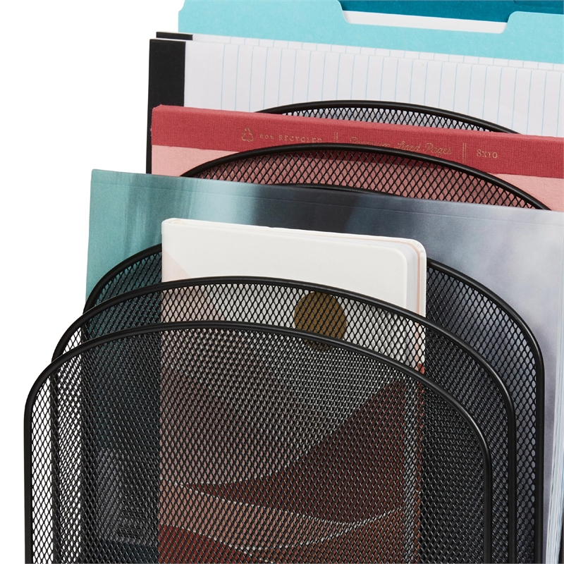 Pemberly Row Onyx Black Mesh Desk Organizer with 8 Slanted Sections