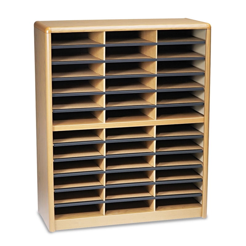 Pemberly Row 36 Compartment Metal File Organizer in Medium Oak
