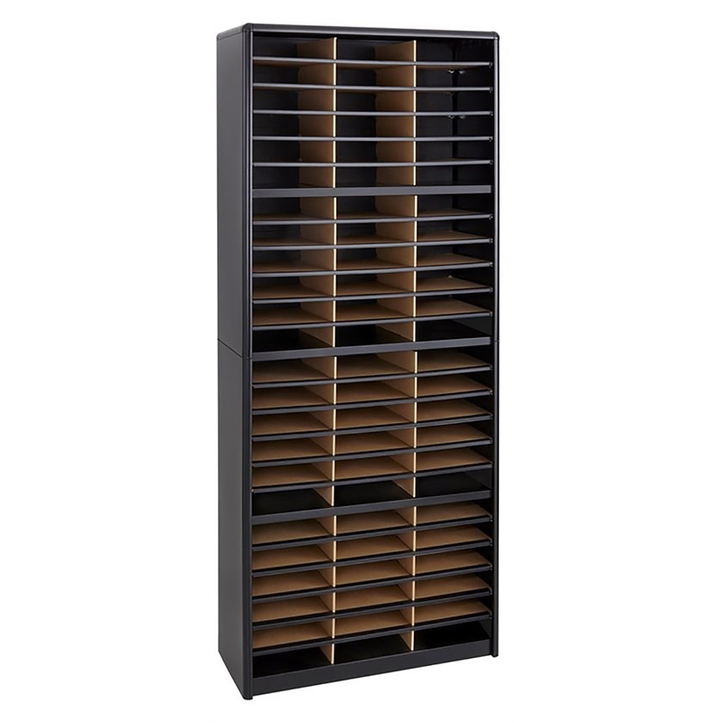 Pemberly Row Contemporary Metal 72 Compartments Flat Files Organizer in Black