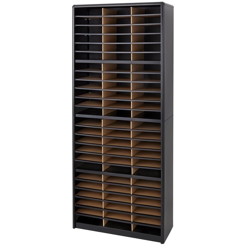 Pemberly Row Contemporary Metal 72 Compartments Flat Files Organizer in Black