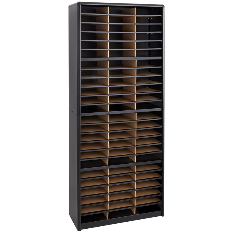 Pemberly Row Contemporary Metal 72 Compartments Flat Files Organizer in Black