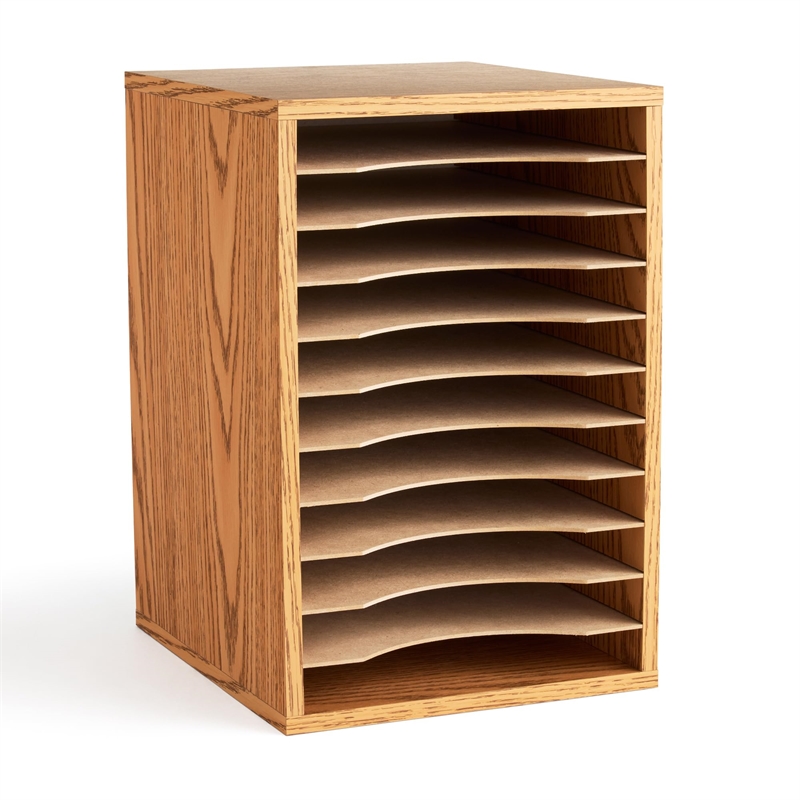 Pemberly Row Medium Oak 11 Compartment Vertical Desk Top Sorter