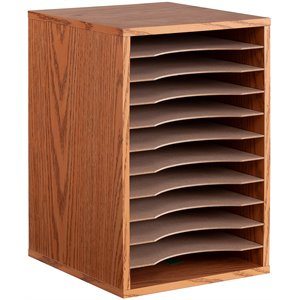 pemberly row medium oak 11 compartment vertical desk top sorter