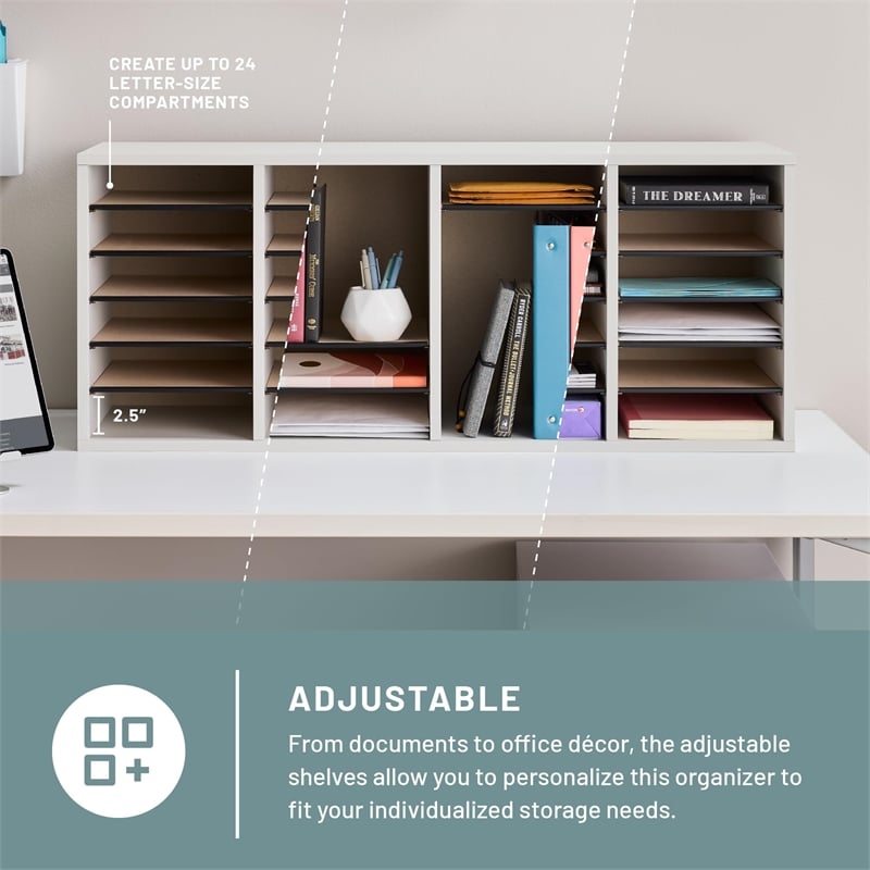 Pemberly Row Grey 24 Compartment Wood Adjustable File Organizer