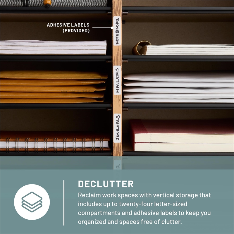 Pemberly Row Medium Oak 24 Compartment Wood Adjustable File Organizer