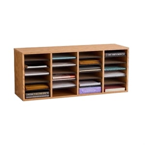 Pemberly Row Medium Oak 24 Compartment Wood Adjustable File Organizer