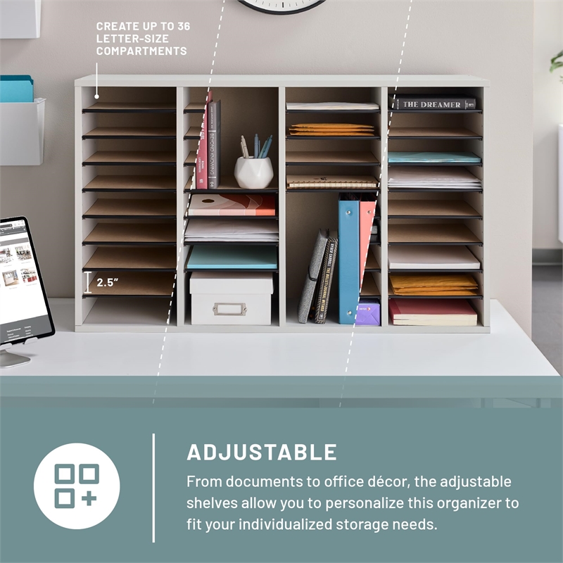 Pemberly Row Grey 36 Compartment Wood Adjustable File Organizer