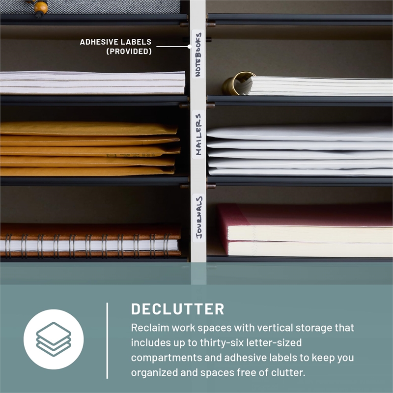 Pemberly Row Grey 36 Compartment Wood Adjustable File Organizer