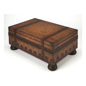 Pemberly Row Contemporary Old World Map Wood Trunk Table in Brown