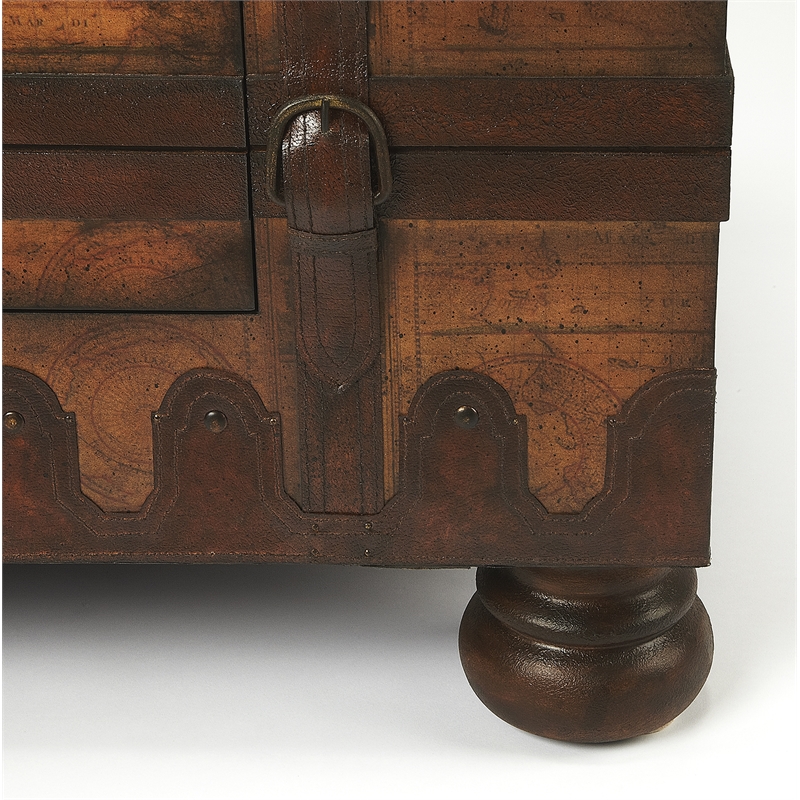 Pemberly Row Contemporary Old World Map Wood Trunk Table in Brown