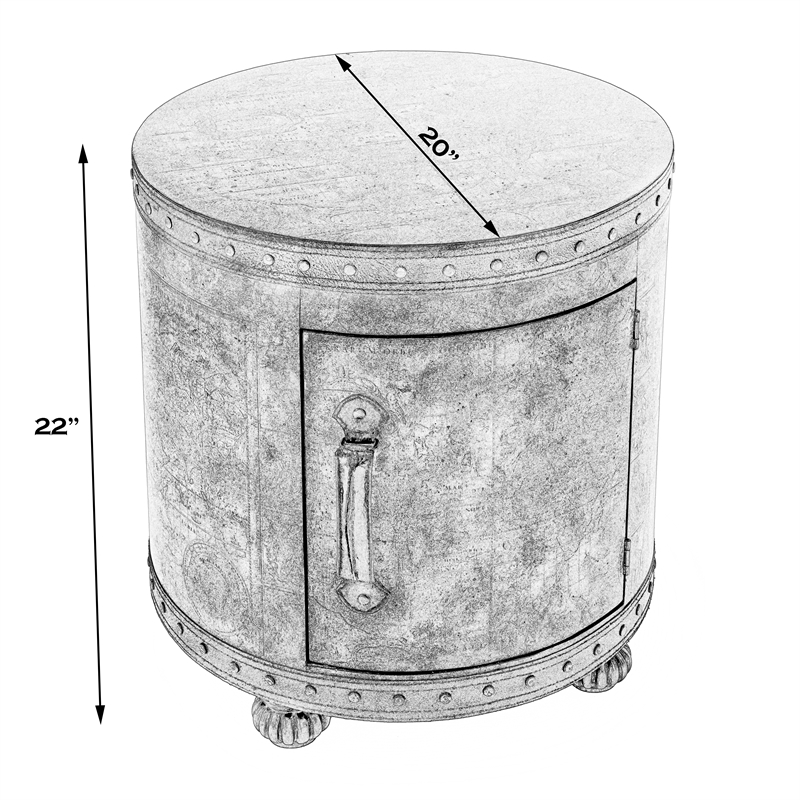 Pemberly Row Contemporary Old World Map Brown Duffel End Table