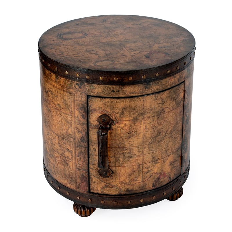 Pemberly Row Contemporary Old World Map Brown Duffel End Table