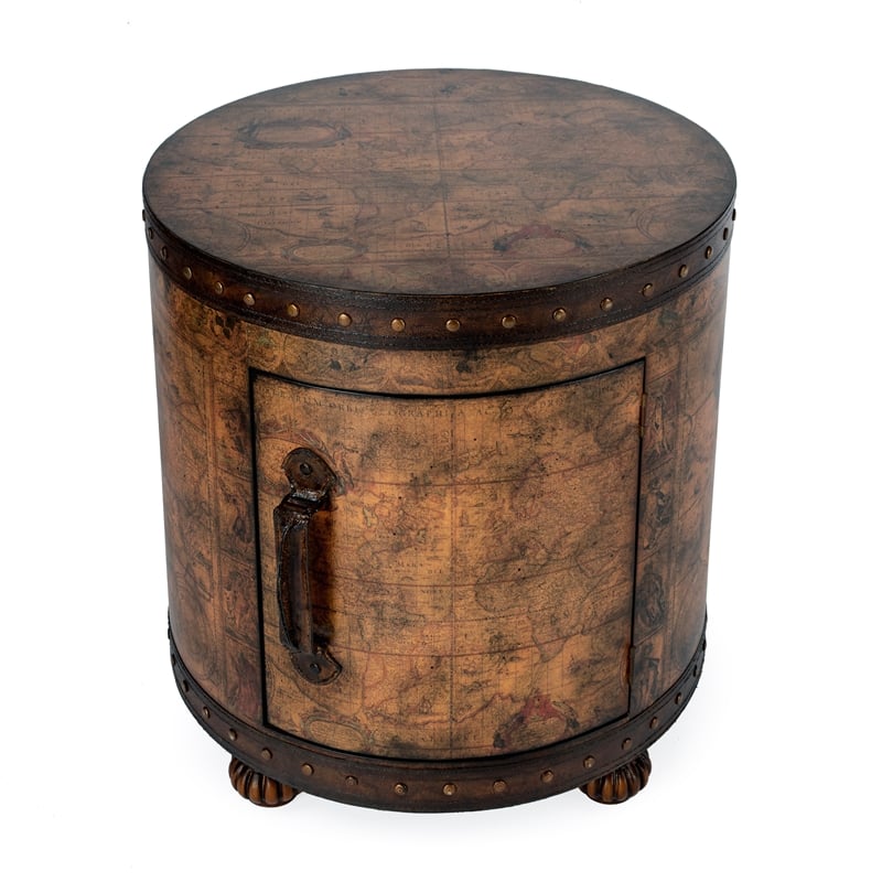 Pemberly Row Contemporary Old World Map Brown Duffel End Table