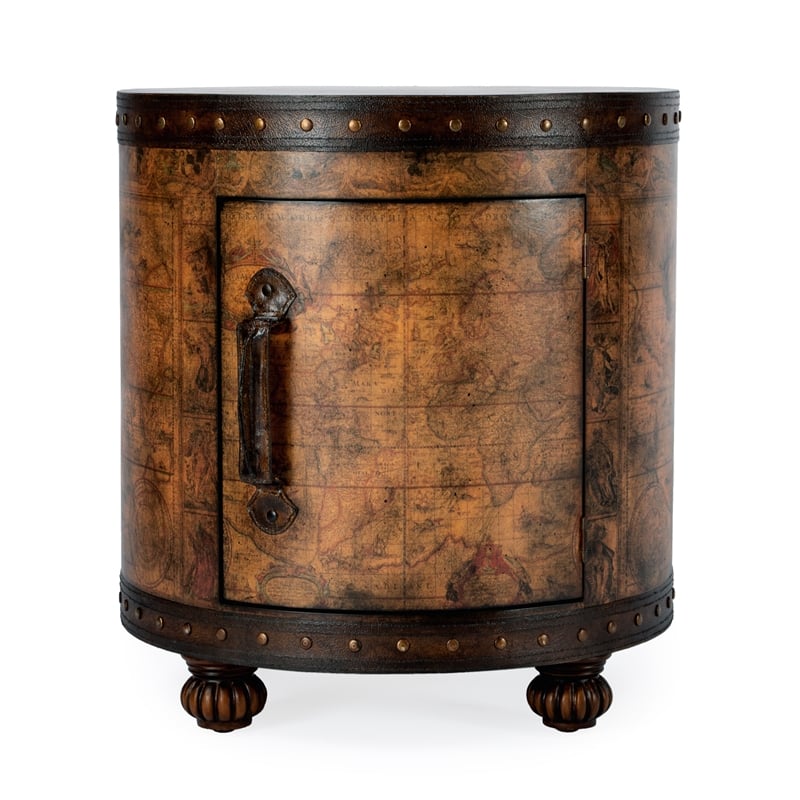 Pemberly Row Contemporary Old World Map Brown Duffel End Table