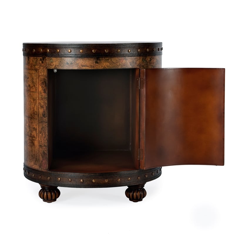 Pemberly Row Contemporary Old World Map Brown Duffel End Table
