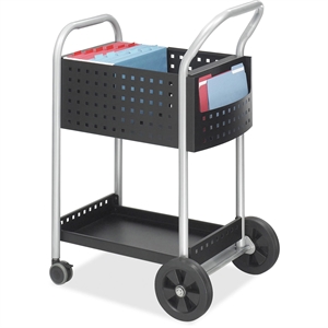 Pemberly Row Contemporary 20&quotW Stainless Steel Mail Cart in Black and Silver