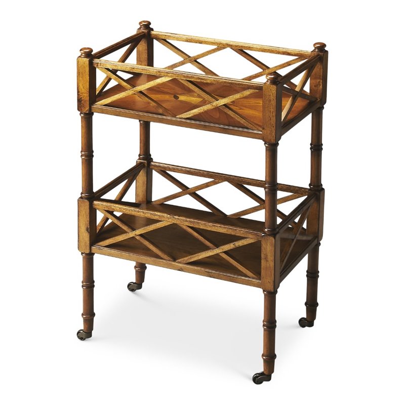 Pemberly Row Contemporary Serving Cart In Olive Ash Burl Finish