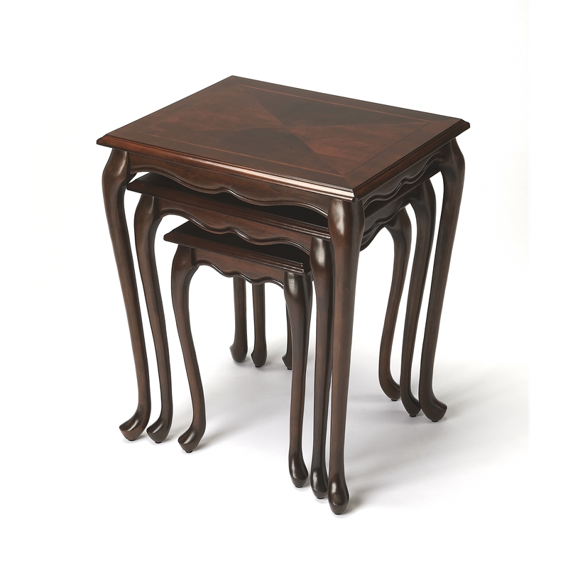 Pemberly Row Modern Nest Of Tables In Dark Brown Cherry Finish