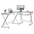 Pemberly Row Modern Reversible L-Shaped Clear Glass Top Computer Desk
