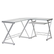 Pemberly Row Modern Reversible L-Shaped Clear Glass Top Computer Desk